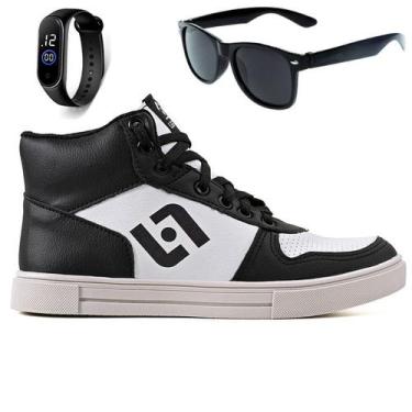 Imagem de Tenis Infantil Meninos Botinha Cano Alto Escolar Casual Basico + Oculo