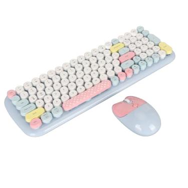 Imagem de Conjunto de Teclado Sem Fio Combo de Mouse e Teclado Sem Fio, Teclas Removíveis, Teclado de Mouse Fofo de Tamanho Completo Colorido para PC, Laptop, Computador de Mesa (Azul)
