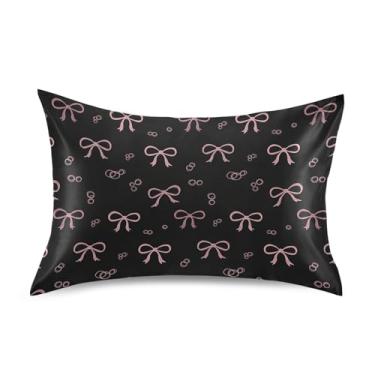 Imagem de Wassud Fronha de cetim com laços de fita para cabelo e pele fronhas de seda lisa tamanho padrão capas de travesseiro respiráveis com fecho de envelope