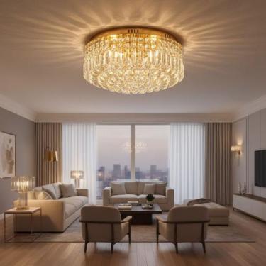 Imagem de Lustre para sala,quarto,mesa jantar.Base 40 cm DOURADA, cristais k9+ l