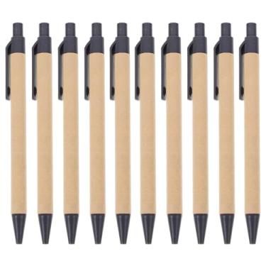 Imagem de Tofficu 10 canetas esferográficas retráteis, canetas esferográficas pretas, tinta preta, papel kraft reciclado ecológico, escrita suave, ideal para escola, escritório e uso diário, exterior azul