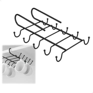 Imagem de Organizador Suporte Porta Xícaras 10 Gancho Metal Prateleira - Cosy, P