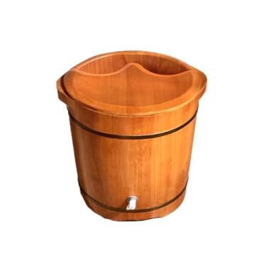 Imagem de Lss9azznmm Bacia de madeira para pés com massagem na parte inferior do pé barril de pedicure barril de lavagem com tampa e porta de drenagem para uso doméstico