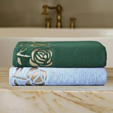 Imagem de Kit 2 Toalhas Banho 100% Algodão 75x150cm Absorção Conforto Maciez Uso Diário Casa Hotel Spa (Kit 2 Banho Azul/Verde)