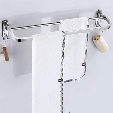 Imagem de CGKs6anmU Toalheiro dobrável de aço inoxidável toalheiro suporte de armazenamento montado na parede trilhos de suporte de toalha de cozinha com gancho 60 * 10 * 15,5 cm