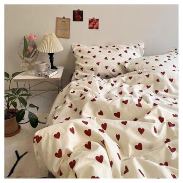Imagem de SPXMQSS Jogo de cama de casal, conjunto de capa de edredom de solteiro, cama de casal, conjunto de cama king size, jogo de cama de casal com lençol de elástico e fronha, cama de 2 m, 4 peças