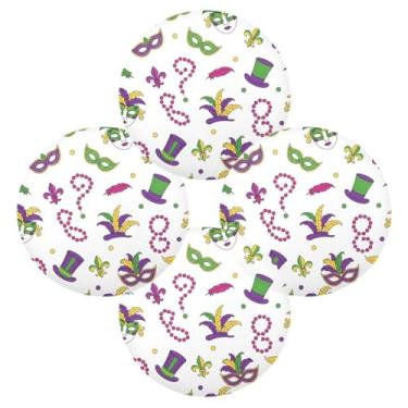 Imagem de Wassud Jogo americano conjunto de 4 chapéus de carnaval tapetes de mesa redondos para cozinha e jantar tapetes laváveis resistentes ao calor decoração de mesa 39 cm