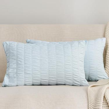 Imagem de JELLYMONI Capa de almofada Seersucker 30,5 x 50,8 cm, pacote com 2 capas de almofada texturizadas com fecho de zíper, fronha decorativa azul claro respirável para cama e sofá elegantes (enchimento não