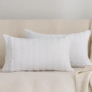 Imagem de JELLYMONI Capa de almofada Seersucker 30,5 x 50,8 cm, pacote com 2 capas de almofada texturizadas com fecho de zíper, fronha decorativa branca respirável para roupa de cama e sofá elegantes