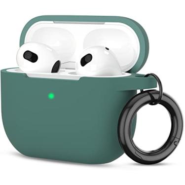 Imagem de GMUDA Capa protetora de silicone para AirPods 3, capa protetora de silicone com chaveiro, compatível com AirPods 3ª geração (2021), LED frontal visível (verde pinho)