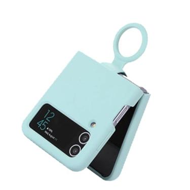 Imagem de Jiawu Slim Fit Capa de Telefone à Prova de Choque para Z Flip 3 5G 2021 Modelo Anti Arranhões Capa de Telefone de Carregamento Sem Fio (Ciano Claro)
