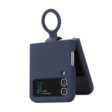 Imagem de Jiawu Slim Fit Capa de Telefone à Prova de Choque para Z Flip 3 5G 2021 Modelo Anti Arranhões Capa de Telefone de Carregamento Sem Fio (Azul escuro)