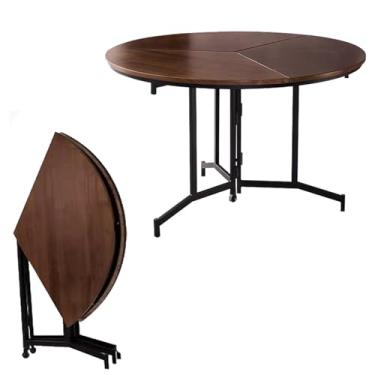 Imagem de Mesa redonda dobrável de madeira maciça, mesa de banquete comercial resistente, grande mesa de jantar de cozinha fácil de abrir, carga 200 kg 199.6 kg (tamanho: diâmetro 110 cm (43,3 polegadas))
