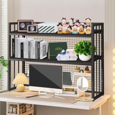 Imagem de Estante de mesa de 2 camadas para mesa de computador - rack de armazenamento de mesa, estante ajustável multicamadas, prateleiras de mesa organizadoras multifuncionais, para mesas de escritório