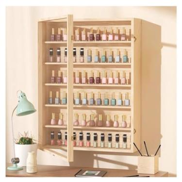 Imagem de Prateleira de óleo essencial montada na parede, rack de esmalte de acrílico e organizador de tinta para quarto, sala de estar, estudo, shopping center - madeira natural, 50 x 8 x 43,5 cm