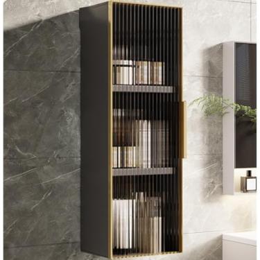 Imagem de Armário de armazenamento moderno de alumínio montado na parede - organizador de banheiro e prateleira de maquiagem de cozinha - design de vidro elegante para sala de jantar e banheiro essenciais