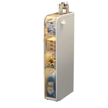 Imagem de Armário de banheiro pequeno à prova d'água com rodas - Organizador de lavatório fino - Prateleiras para armazenar papel higiênico - Organizador de pia estreita