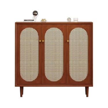 Imagem de CFGH6FDF Sapateira de madeira independente para sapateira de rattan entrada 5 prateleiras organizador de sapatos com estilo casa de fazenda para armários, sala de estar, sapateira, organizador de