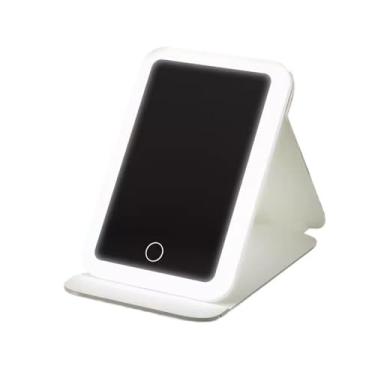 Imagem de Espelho retrovisor de mesa dobrável LED para cosméticos com refil de luz, portátil, mesa, quarto, maquiagem, espelho, recarregável, espelho de maquiagem (branco)