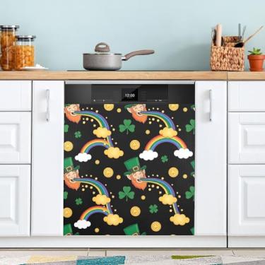 Imagem de ATTX Capa de ímã de máquina de lavar louça duende Dia de São Patrício | Adesivo decorativo de eletrodomésticos de 58,4 x 66 cm para armários domésticos e eletrodomésticos #420