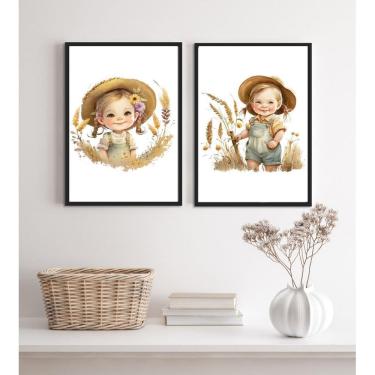 Imagem de Kit 2 Quadros Quarto Infantil- Menina Fazendinha 45X34Cm
