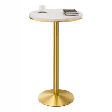 Imagem de Mesa de bar redonda, mesa alta dourada de 56 cm, mesa de pub de mármore com base estável antiderrapante, mesas de coquetel de estilo moderno para festas, sala de estar, cozinha, sala de jantar, mesa