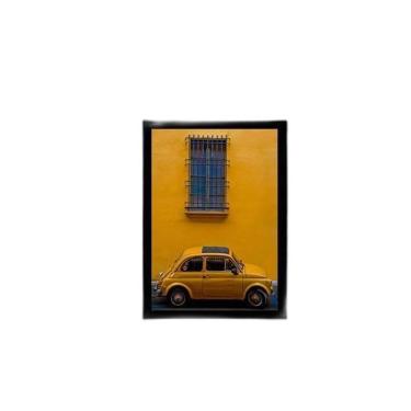 Imagem de Quadro Fotografia Carro Retrô Amarelo 45X34 Com Vidro Preta