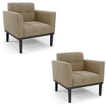 Imagem de Kit 2 Poltronas Decorativas Karen Pés Fixo em Madeira Preto Suede Nude G19 - Gran Belo