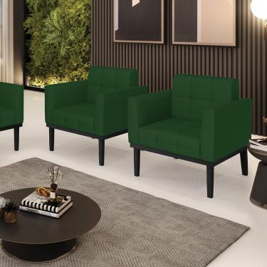 Imagem de Kit 2 Poltronas Decorativas Karen Pés Fixo em Madeira Preto Veludo Verde Esmeralda G19 - Gran Belo