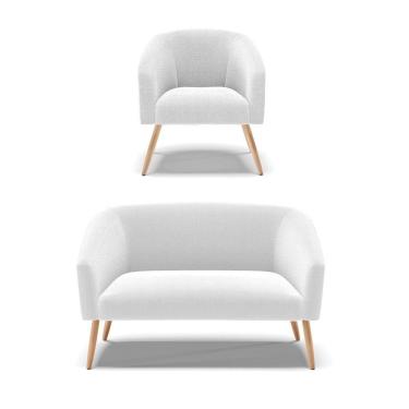Imagem de Kit 1 Sofá Namoradeira E 1 Poltrona Stella Bouclê Pés Palito Natural - D\'rossi Cor Off White