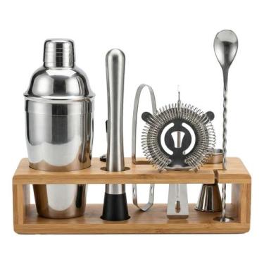 Imagem de Kit Coqueteleira Com 10 Peças Para Caipirinha Inox Suporte Bambu Homeb