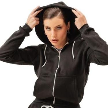 Imagem de Moletom Canguru Feminino Blusa De Frio Lisa Básica Com Ziper-Feminino