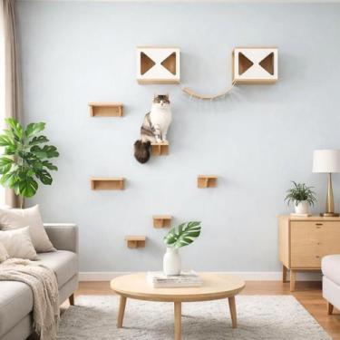 Imagem de Playground Gato 9pçs Prateleiras e Nichos Montado MDF 15mm REFORÇADO M