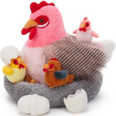 Imagem de Bicho de pelúcia BENINY Chicken Pink Hen com filhotes e galinheiro