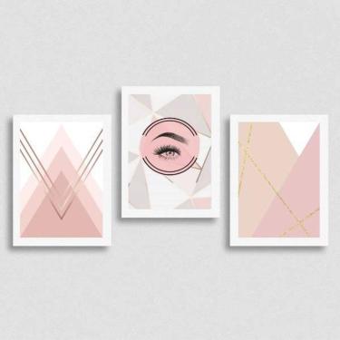 Imagem de Kit 3 Quadros Cílios 45x34cm - Vidro e Moldura Branca