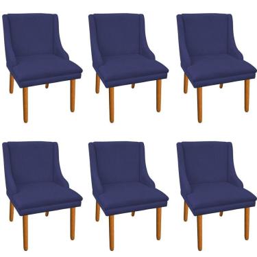 Imagem de Kit 6 Cadeiras de Jantar Suede Azul Marinho Pés Palito