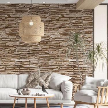 Imagem de Kit 9 Rolos Papel De Parede Adesivo Pedra Fina Marrom 3,0M - Gh Papel 