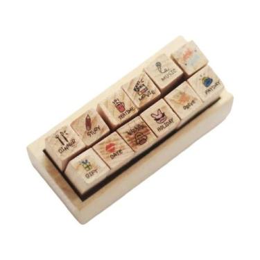 Imagem de Carimbos De Borracha De Madeira Retrô Com Desenhos Animados, 12 Peças/