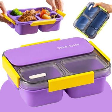 Imagem de Marmita Lancheira Escolar Infantil Com 3 Divisórias E Colher 980ml Lin