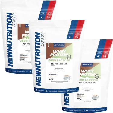 Imagem de Kit 3X Whey Protein Zero Lactose All Natural - 900g Refil Cappuccino - NewNutrition-Masculino