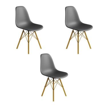 Imagem de Conjunto 3 Cadeiras Eames Estilo Moderno em Ferro Dourado com Assento Cinza