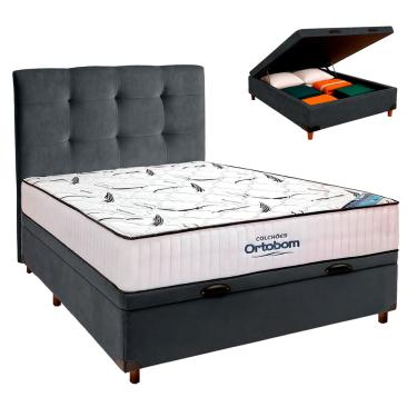 Imagem de Cama Box Bau + Colchão Casal High Foam Ortobom + Cabeceira