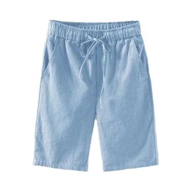 Imagem de Bermudas Casuais Masculinas De Algodão E Linho Respiráveis Para Praia,