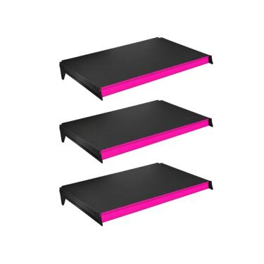 Imagem de Kit 3 Bandejas Prateleiras 40x91 P/gôndola New Plus Preta Porta Etiquetas Rosa - SA Gôndolas