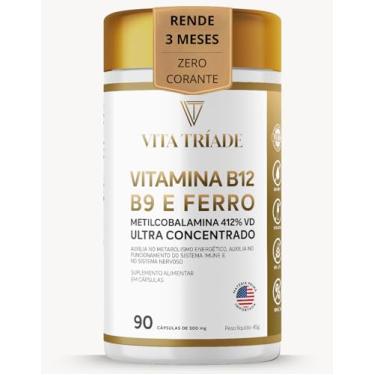 Imagem de Vitamina b12 Metilcobalamina 412% + Acido Fólico + Ferro Bisglicinato - 90 Cápsulas - 3...