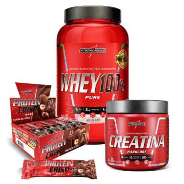 Imagem de Kit Whey 100% Morango + Crisps Bar + Creatina 300g - Integralmedica, T