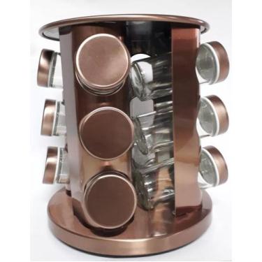 Imagem de Porta temperos ou Condimentos Galheteiro Inox Giratório com 12 Potes C