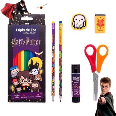 Imagem de Lapis De Cor 12 Cores Harry Potter - Kit Escolar 6 Peças - Leonora