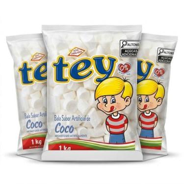Imagem de Kit 3 pacotes Bala Coco Tey 1Kg Macia Sabor Coco Lanche Receita Mesa D