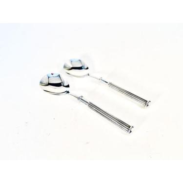Imagem de Conjunto com duas colheres para salada de inox com cabo de estanho mod